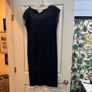 Sequin Detail Black Midi Sweater Dress